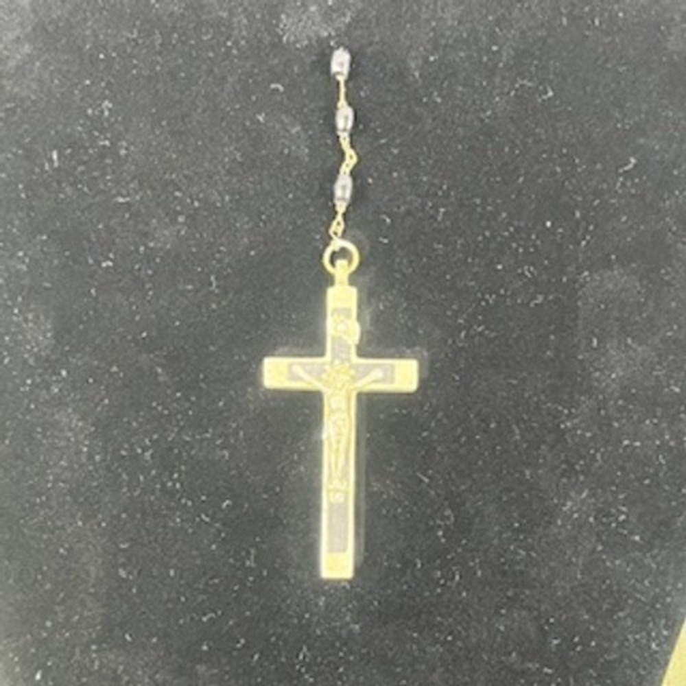Vintage Gold Tone Crucifix Cross Pendant Black Inlay Rose Religious Jewelry